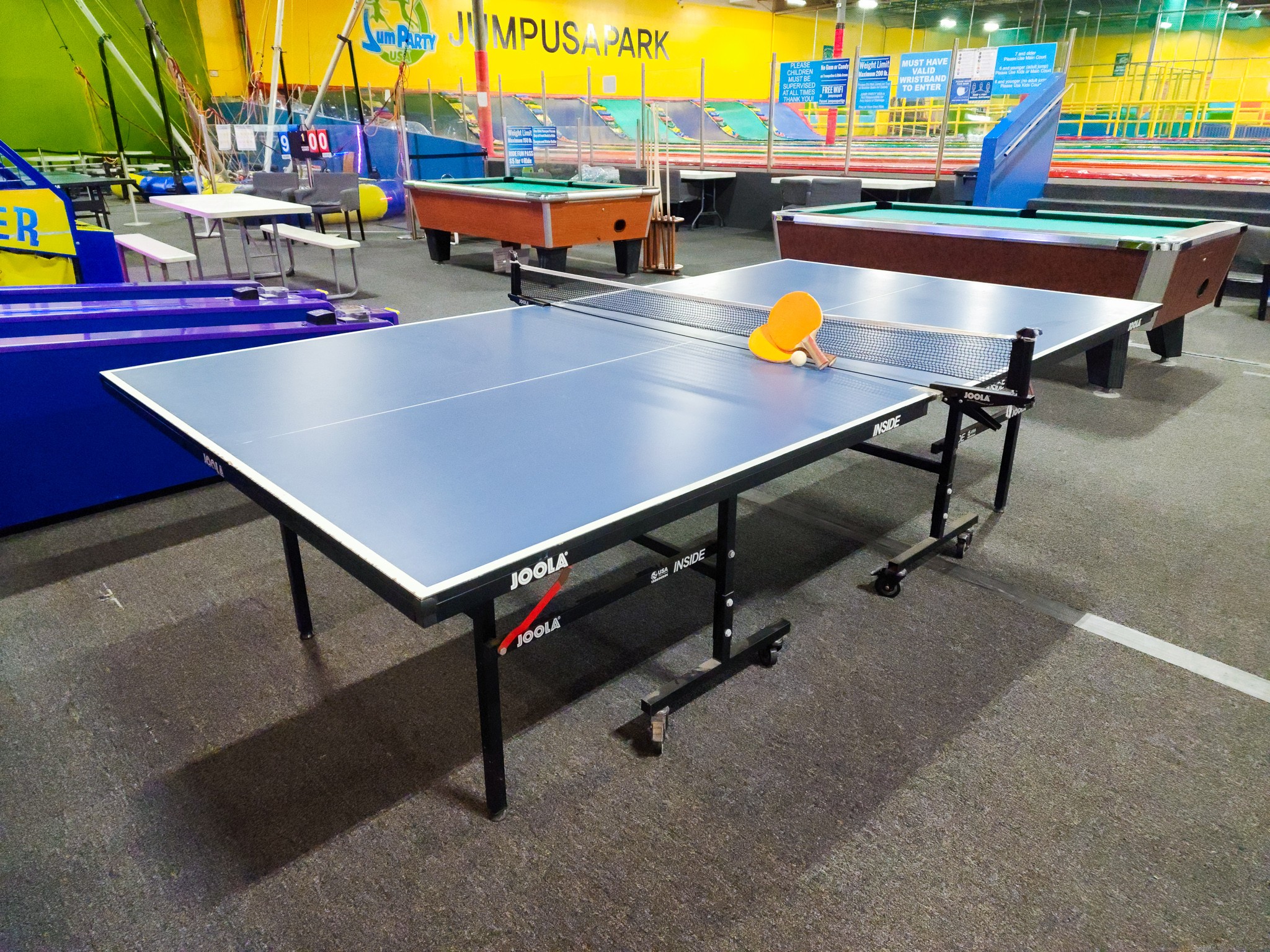 Jump Party USA has two Ping pong tables and ping pong paddles and ping pong ball